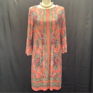 Sandra Darren Women’s Coral Floral Knee Length Dress 8 Flounce Sleeves